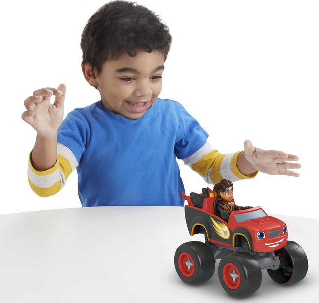 Fisher-Price Blaze y los Monster Machines Ninja Blaze y AJ, camión monstruo grande que se empuja con figura articulada para niños en edad preescolar de 3 años en adelante