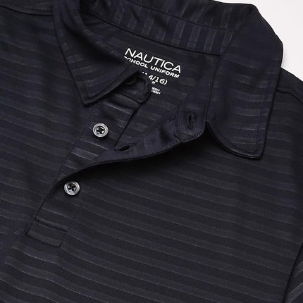 Nautica Boys' Active Short Sleeve Polo Shirt, Button Closure & Embossed Stripes, Breathable Performance Fabric, Navy, 18-20 Husky