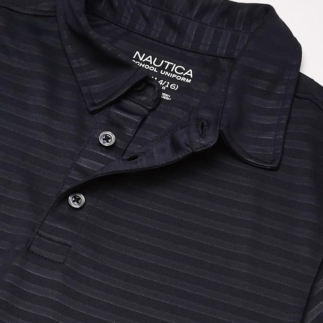 Nautica Boys' Active Short Sleeve Performance Embossed Striped Polo, Navy, 18-20