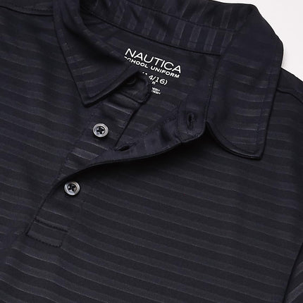 Nautica Boys' Active Short Sleeve Performance Embossed Striped Polo, Navy, 8