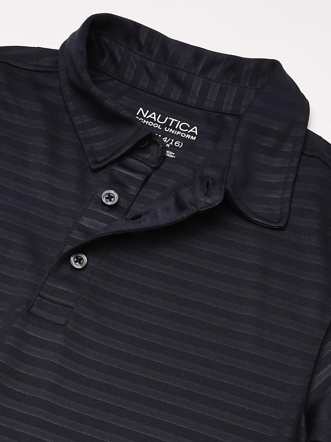 Nautica Boys' Active Short Sleeve Performance Embossed Striped Polo, Navy, 8