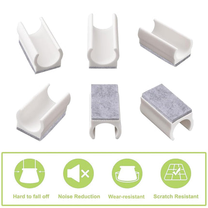 UFURMATE Chair Pads, 30pc Felt & Plastic Chair Leg Protectors, U-Shaped & Rectangle Tips for Round & Sled Base (18mm, White)