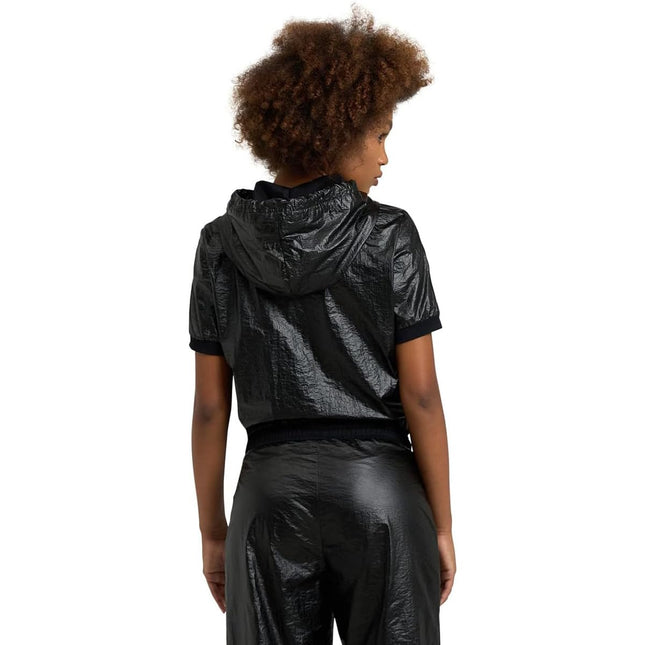Arena 50th Anniversary Women's Hooded Sports Track Jacket Short Sleeves Zip Front, Black, X-Large