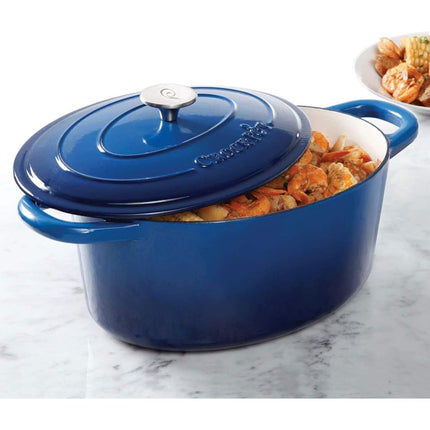 Olla holandesa ovalada Crock Pot Artisan de hierro fundido esmaltado de 7 cuartos, azul zafiro -