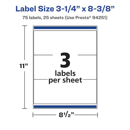 Avery Glossy Clear Rectangle Labels with Sure Feed, 3-1/4" x 8-3/8", 75 Glossy Clear Labels, Laser/Inkjet Printable Labels