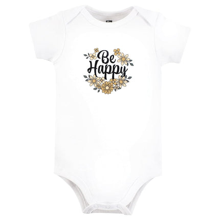 Hudson Baby Unisex Baby Cotton Bodysuits, Be Happy Floral, 6-9 Months