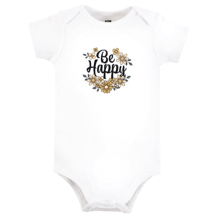 Hudson Baby Unisex Baby Cotton Bodysuits, Be Happy Floral, 6-9 Months