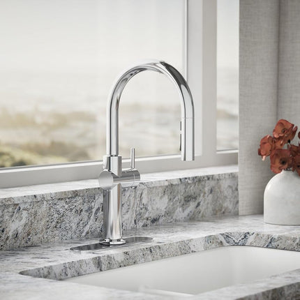 KOHLER 22974-WB-CP Crue Touchless and Voice Activated Kitchen Sink Faucet with Pull Down Sprayer, Kitchen Sink Faucet with Motion Sensor, Hands Free Kitchen Faucet, Polished Chrome