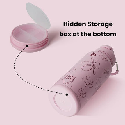 BOTTLE BOTTLE 32 oz Insulated Water Bottle Stainless Steel Sport Water Bottle with Straw Dual-use Lid Design for Gym with Pill Box (pink flower)