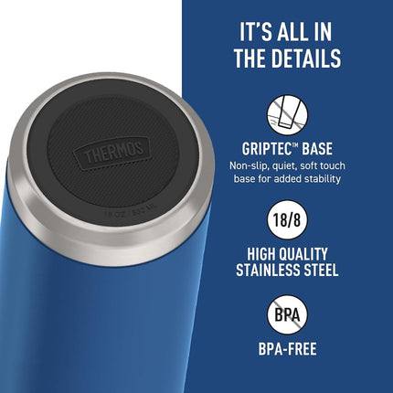 THERMOS ICON Series, Insulated Water Bottle with Straw Lid - 18 Ounce, Navy - Stainless Steel Vacuum Insulated Water Bottle with Straw Lid
