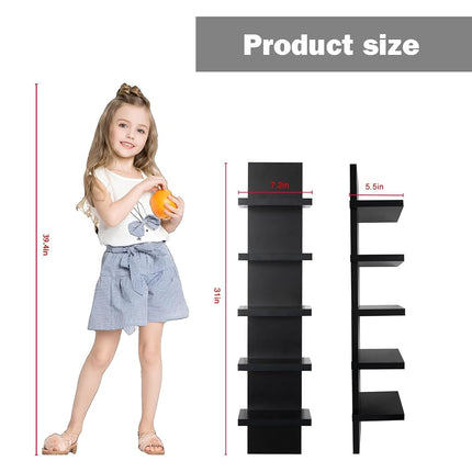 5 Tier Wall Shelves Black, Vertical Column Shelf Floating Storage Home Decor Organizer Tall Tower Design Utility Shelving Bedroom Living Room