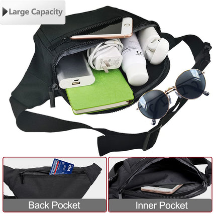 AIKENDO Fanny Pack for Men Women,Crossbody Waist Bag Pack,Belt Bag for Travel Walking Running Hiking Cycling,Easy Carry Any Phone,Wallet, Black, One Size