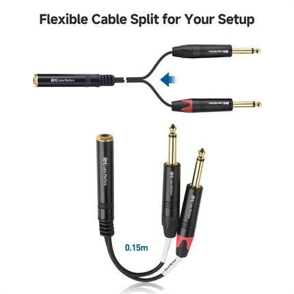 Cable Matters Paquete de 2 Cables Divisores de Audio Estéreo TRS de 1/4 a Doble TS (Adaptador Hembra Doble TS de 1/4 de Pulgada a TRS) en Negro - 6 Pulgadas / 0.15 Metros