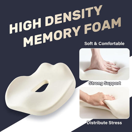 Coverado Car Seat Cushion, Memory Foam Office Chair Cushion for Car Airplane, Everlasting Comfort Sciatica & Hip & Tailbone Pain Relief Cushion for Long Sitting Driver Office Worker-Beige