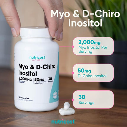 Nutricost Myo Inositol & D-Chiro Inositol for Women, 2000mg Myo & 50mg D-Chiro Inositol Per Serving, 30 Servings, 120 Capsules, Vegetarian Friendly, Non-GMO & Gluten Free