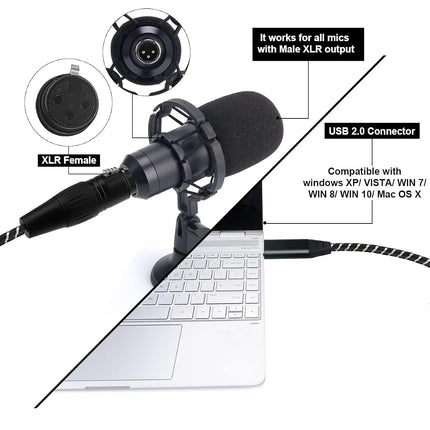 NCGGY USB Microphone Cable, XLR Female to USB Male Mic Link Converter Cable,for Microphones or Recording Karaoke Sing,1.5M