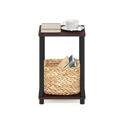 Furinno TURN-N-TUBE Side Table, 2-Tier End Table with Open Shelf, Toolless Night Stand, Bedside Table, for Living Room, Bedroom, Dark Cherry