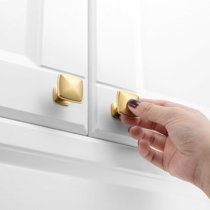 KOOFIZO 10 Pack Brushed Gold Cabinet Knobs Gold Drawer Knobs K02 Square Single Hole Cabinet Pulls for Cabinets Drawer Dresser Cupboard Bedroom Closet Bathroom Vanity