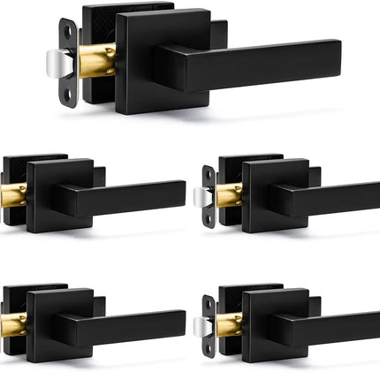 5 Pack Passage Door Handles Matte Black Door Knobs