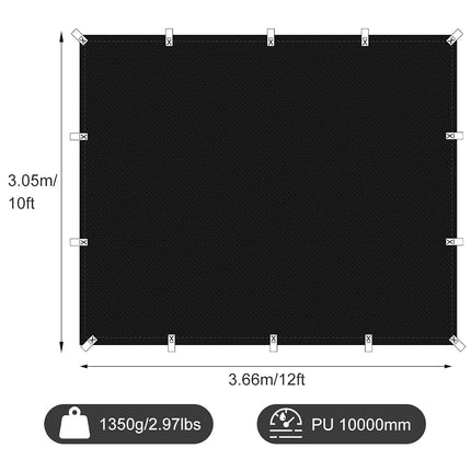 Honsaifau Waterproof Tarp Cover for Outdoor: Multi-Purpose Oxford Tarpaulin with Reinforced Webbing Loops for Camping Boat Pool Roof Tent - Durable and Tear Resistant Black (10ftx12ft)
