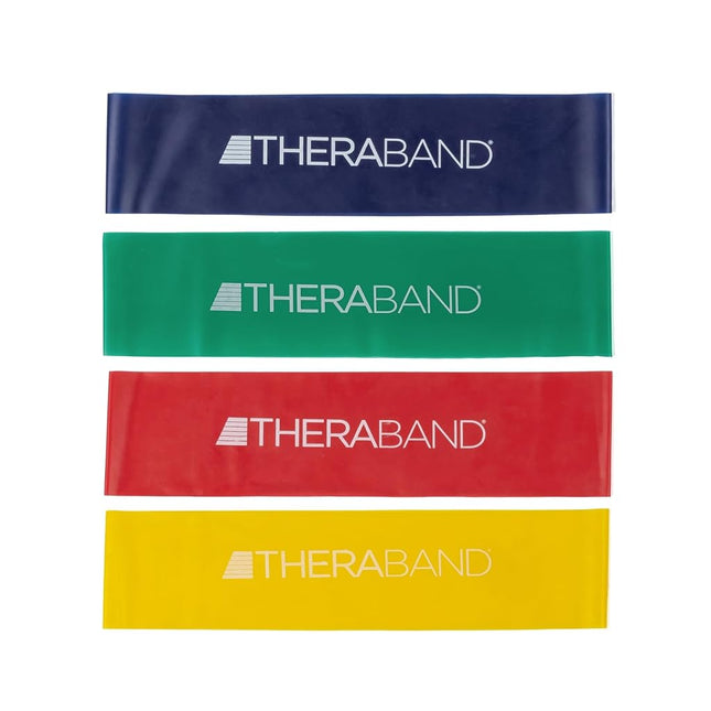 TheraBand Resistance Band Loop Set, Pack of 4, 12 Inch Band Loop Kit for Legs & Butt Workouts, Beginner to Advanced Levels for Exercise, Rehab, Physical Therapy, Stretching, Strength Training