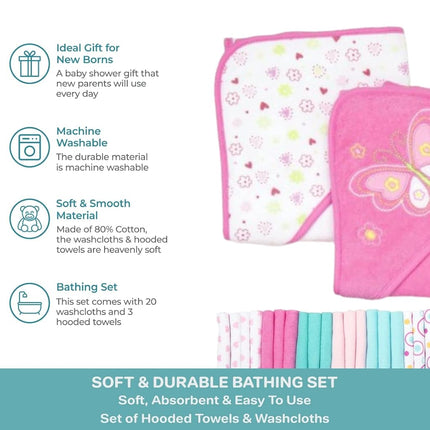 Spasilk 23-Piece Essential Baby Bath Gift Set, Pink Butterfly