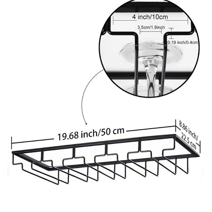 FOMANSH Wine Glass Rack - Under Cabinet Stemware Wine Glass Holder Glasses Storage Hanger 2 Pack Metal Organizer for Bar Kitchen 5 Rows Black