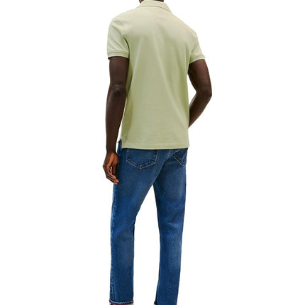 Tommy Hilfiger Men's Short Sleeve Polo Shirts in Slim Fit with Stretch and Organic Pique Cotton, Earth Sage, XS