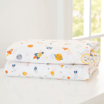 Delta Children Fitted Crib Sheets for Girls and Boys - Crib Sheet for Standard Crib and Toddler Mattresses - 28x52 Inch (Pack of 2), Space Exploration