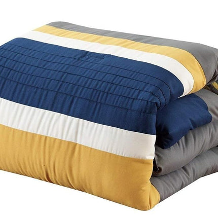 Chezmoi Collection Arden 7-Piece Modern Pleated Stripe Embroidered Zigzag Bedding Comforter Set (California King, Navy/Gray/Yellow/White)