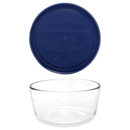 Pyrex Storage 2 Cup Round Dish, Clear with Blue Lid, Pack of 4 Containers