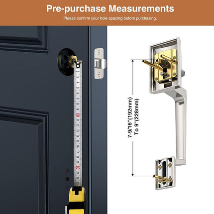 Brightify Satin Nickel Front Door Handle, Satin Nickel Door Handle with Door Lever, Modern Front Door Handle Set, Adjustable Deadbolt Lock Set with Single Cylinder, Reversible for Right&Left