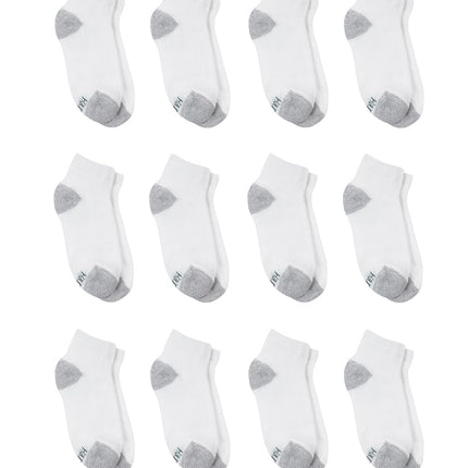 Calcetines Hanes para niños, tobilleros y fantasmas amortiguados Double Tough, paquetes de 12 pares, tobilleros - blanco/gris (parte inferior) - paquete de 12, talla pequeña
