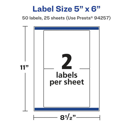 Avery Glossy White Rectangle Labels with Sure Feed, 5" x 6", 50 Glossy White Labels, Permanent Label Adhesive, Laser/Inkjet Printable Labels