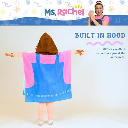 Franco Ms. Rachel Kids Beach/Pool/Bath/Camping Hooded Towel Poncho 24" X 22", Absorbent Cotton Cover up, (Officially Licensed Product)