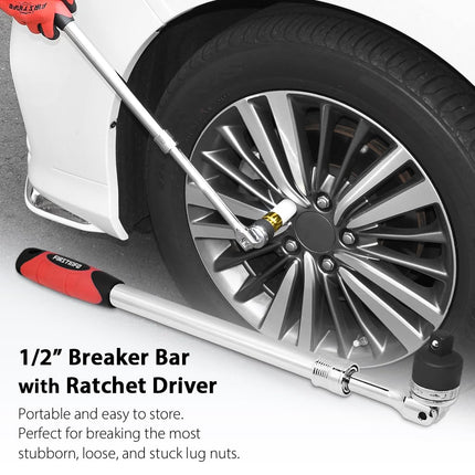 FIRSTINFO 1/2'' Drive Extendable Breaker Bar Ratchet Wrench Length 17.2 to 22.7 inches, with Flexible Ratchet Head, (F32243D)