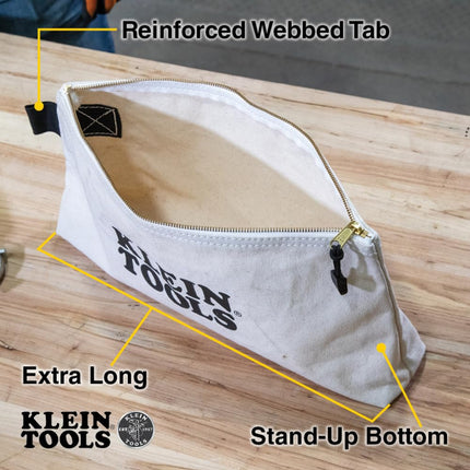 KLEIN TOOLS 62042 16-Inch Zipper Bag, Extra Long, No. 10 Canvas, Heavy Duty Tool Bag, 3-Inch Stand-Up Bottom, Multipurpose for Tools or Crafts