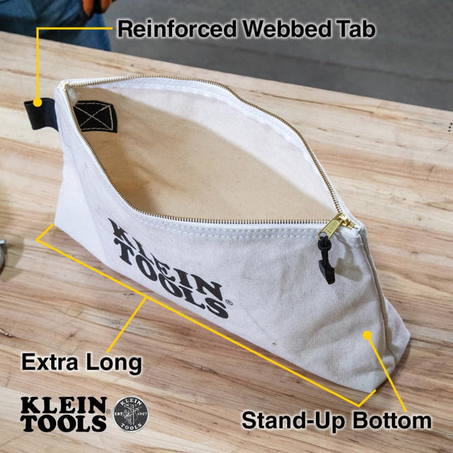 KLEIN TOOLS 62042 Bolsa con cremallera de 16 pulgadas, extra larga, lona n.º 10, bolsa de herramientas de alta resistencia, base de 3 pulgadas, multiusos para herramientas o manualidades