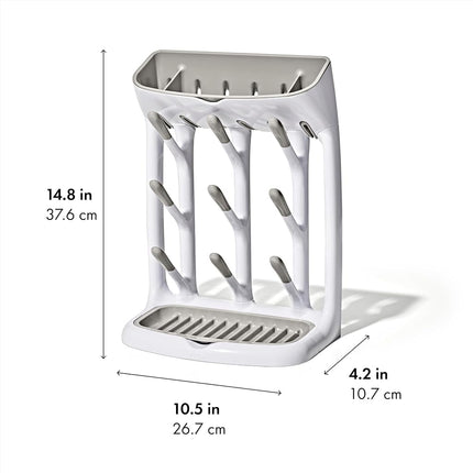 OXO Tot Space-Saving Bottle Drying Rack, Baby Bottle Organizer, Grey
