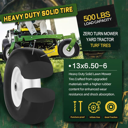 Wiltire 2 Pack Flat Free 13x6.50-6 nhs Lawn Mower Tires