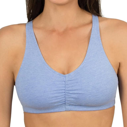 Fruit of the Loom Women's Multi-Pack Racerback Shirred Sports Bra – Light Support Tank Style, Heather Grey/White/Blue Gem, 32