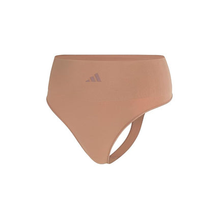 adidas womens Active Seamless Micro Stretch High Waist Thong Underwear, Toasted Almond, L