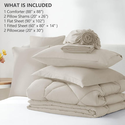 CozyLux Queen Comforter Set with Sheets Beige - 7 Pieces Bed in a Bag