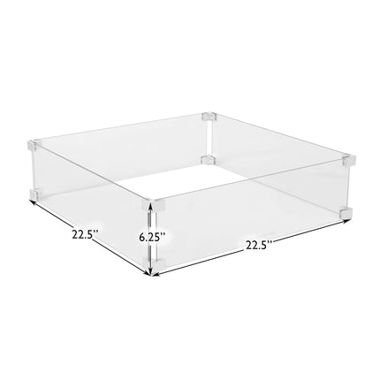 Fire Pit Wind Guard Clear Tempered Glass Best Flame Viewing Experience for Propane Gas Fire Pits & Patio Heaters - Square - 22.5 Inches