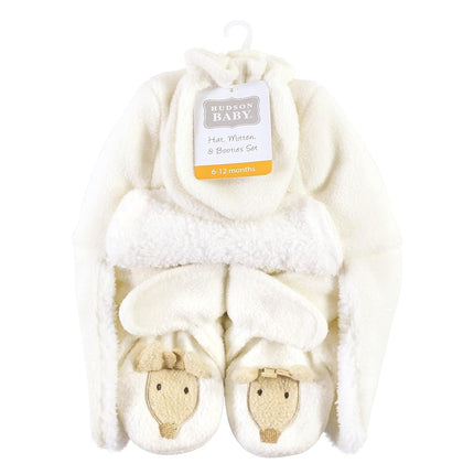 Hudson Baby Baby-Girls Trapper Hat, Mitten and Bootie Set, Giraffe, 12-18 Months