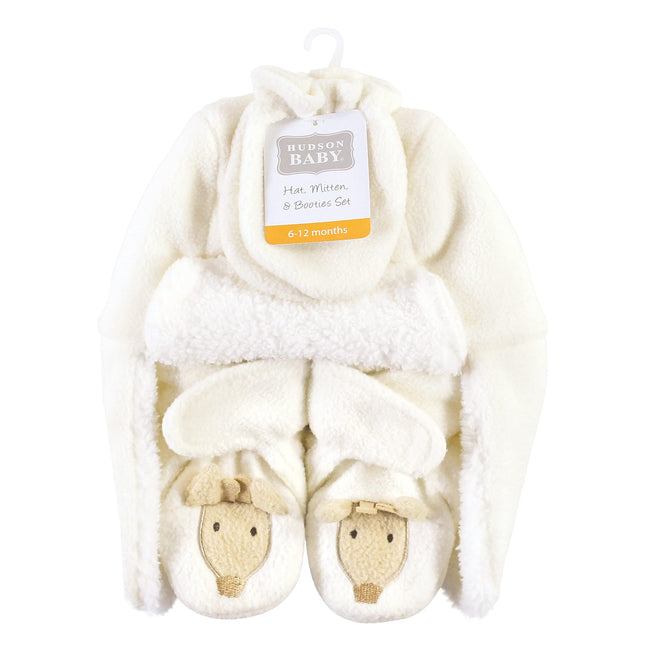 Hudson Baby Girls' Trapper Hat, Mitten and Bootie Set, Giraffe, 18-24 Months