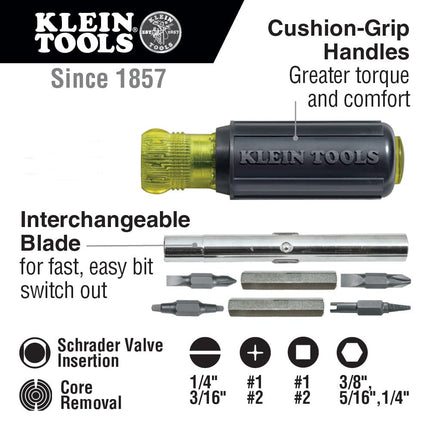 Klein Tools 80065 Schrader Driver Kit with Multi-Bit 11-in-1 Screwdriver/Nut Driver and 2-in-1 Nut Driver, Hex Head Slide Drive, 2-Piece
