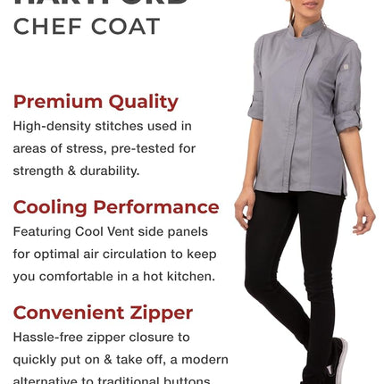Veste de cuisinier Hartford Chef Works pour femme, Gris, XXL