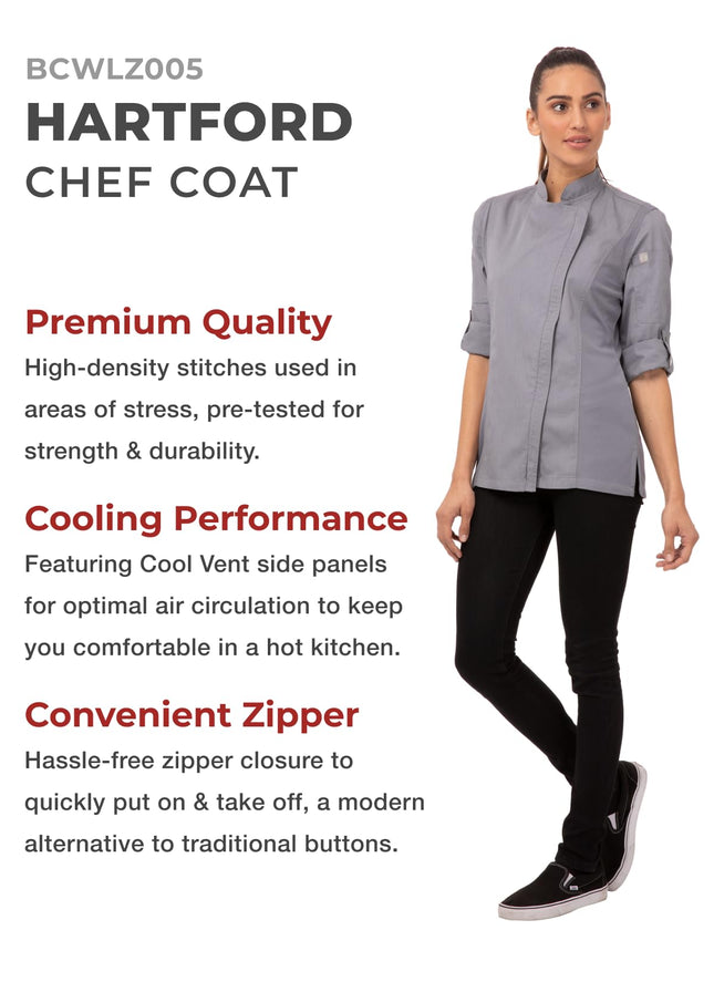 Chef Works Women's Hartford Chef Coat Jacket, Grey, XXL