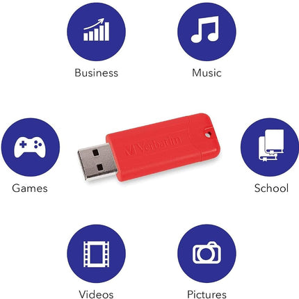 Verbatim 16GB Pinstripe USB 3.0 Flash Drive Retractable - 5 Pack Multicolor (Green, Blue, Red, Purple, Cyan)